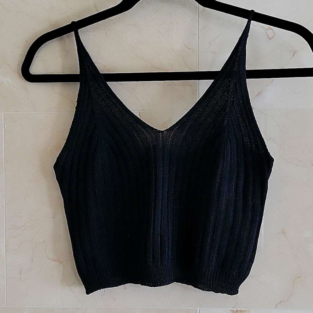 WOMEN'S RIBBED SHEIN BLACK CROP TOP TANK TOP ONE SIZE